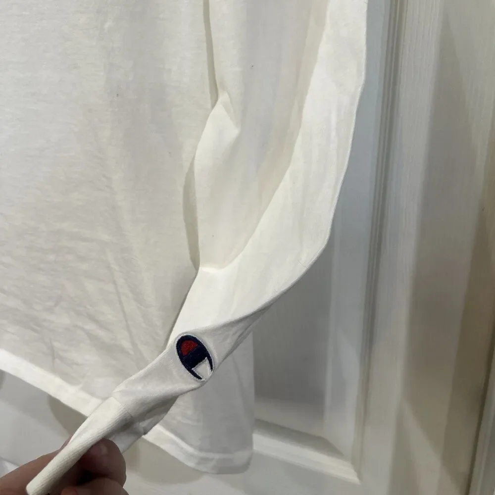 Champion Authentic Athleticwear Men's L White Logo Crew Neck Long Sleeve T-Shirt - Picture 3 of 6